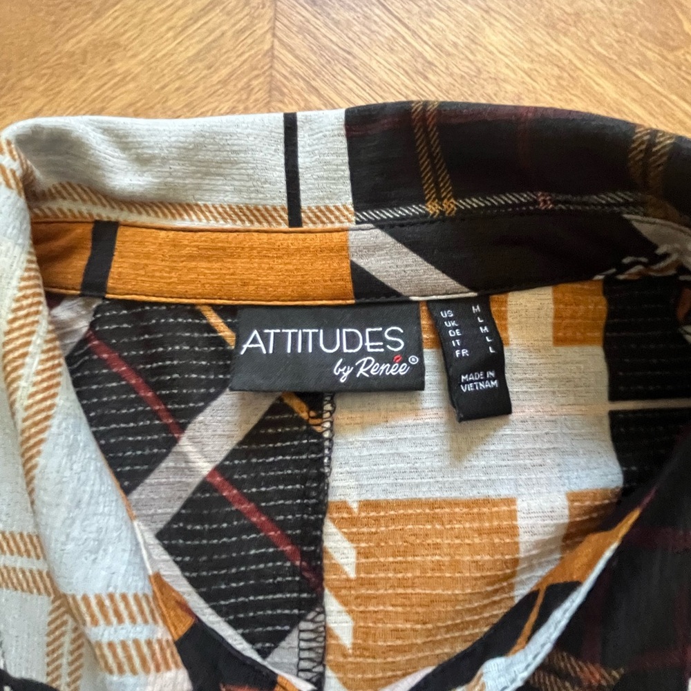 Attitudes by Renee Black, White and Khaki Collared A-Line Dress | Size M - Picture 3 of 9